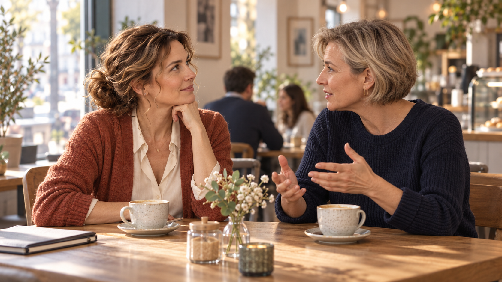 Lara sitzt am Dienstag mit einer Freundin in einem Caf&eacute;